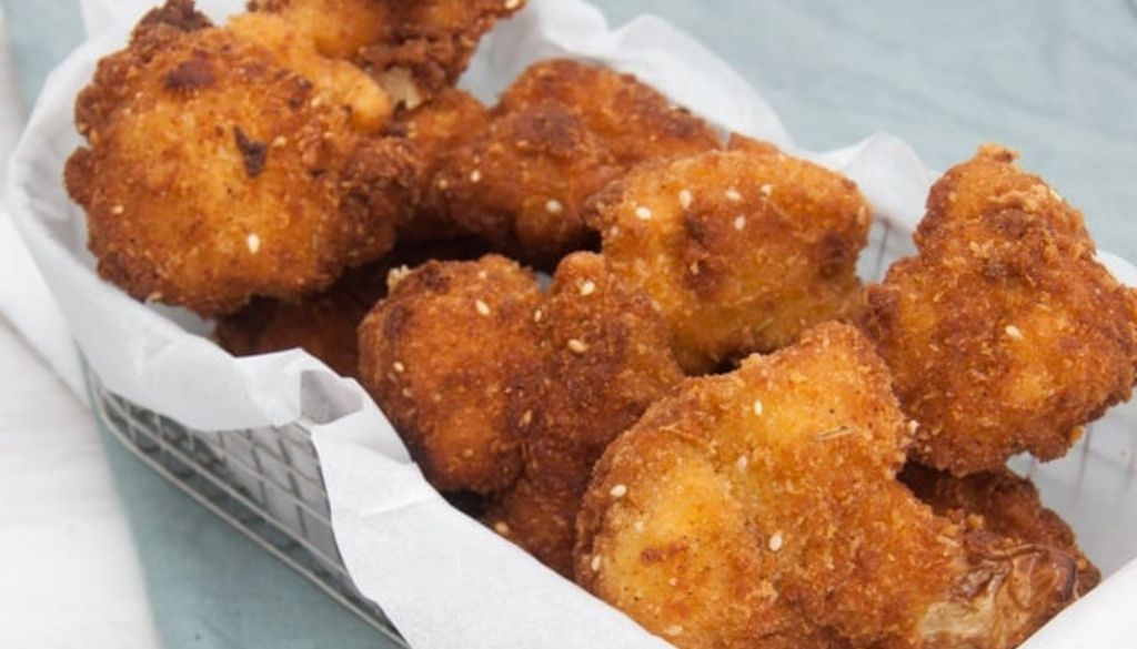 Yummy breaded and fried cauliflower nuggets.