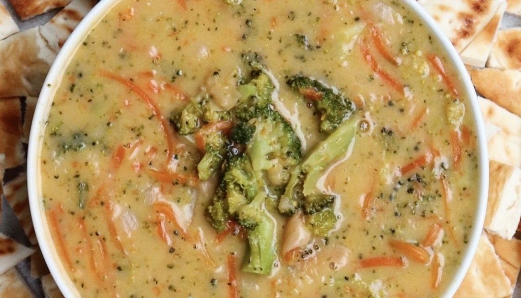 Vegan broccoli cheddar soup.