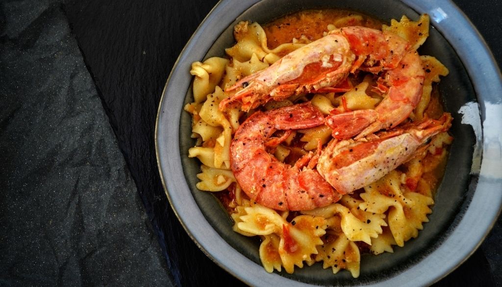 Shellfish allergy with seafood pasta.