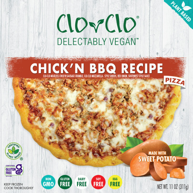 CLO-CLO Vegan Foods Chick'n BBQ Recipe Pizza Front